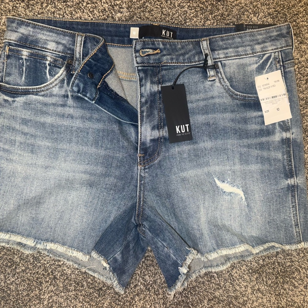 Kut from the Kloth Blue Jean Shorts with Distressed Details